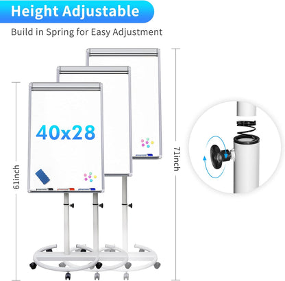 maxtek Mobile Dry Erase Board – 40x28 inches Magnetic Portable Whiteboard Stand Easel White Board Flipchart Easel Board with 25 Sheets Paper Pad for School Supplies
