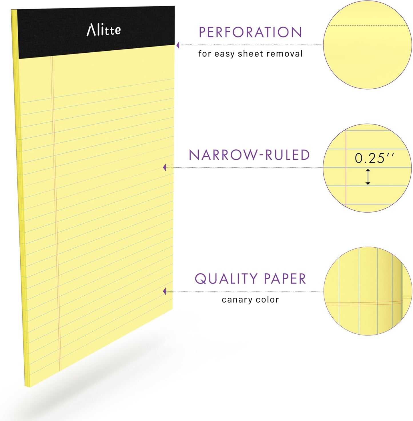 Alitte 5x8 Small Notebooks – 12 Pack Narrow Ruled, White Perforated Note Pads with 50 Sheets Per Notepad, (No Ink Bleeding) Ideal Legal Pads for Writing, Note Taking, Home, Office, School