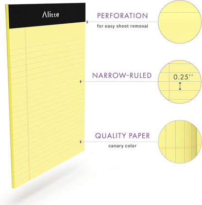 Alitte 5x8 Small Notebooks – 12 Pack Narrow Ruled, White Perforated Note Pads with 50 Sheets Per Notepad, (No Ink Bleeding) Ideal Legal Pads for Writing, Note Taking, Home, Office, School