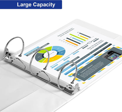3 Ring Binder 1-1/2 Inch, ViVin Sturdy 1.5"-Round Ring Binder with 2 Interior Pockets, Clear View Cover, PVC-Free, Fits 300 Sheets of 8.5'' x 11'' Paper, Office Home School (6 Pack, White)