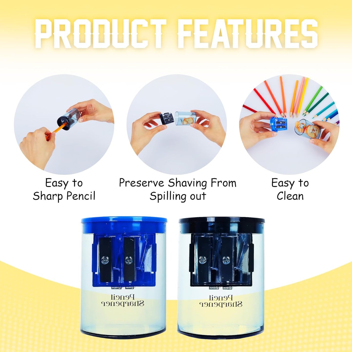 Manual Pencil Sharpener - 2 Pcs Dual Hole Pencil Sharpeners for Standard & Large Sized Pencils - Premium Quality Handheld Pencil Sharpener for Kids, Adults, Artists, Home & Office Uses