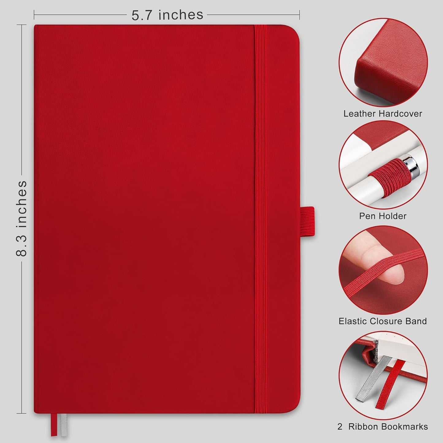 RETTACY Graph Grid Paper Notebook, 192 Pages, A5 Medium Size (5.7'' x 8.3''), 5 Squares per Inch, Leather Hardcover, 100 GSM Thick Paper, for School, Students, Math, Engineering (Brown)