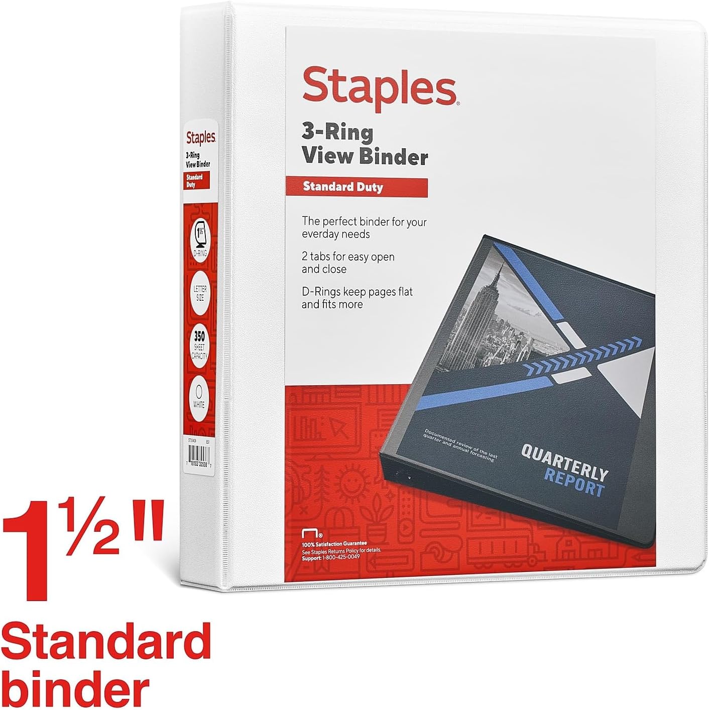Staples Standard 2-Inch 3-Ring View Binder, Holds Up to 450 Sheets, Orange, Durable Binder for Office & School