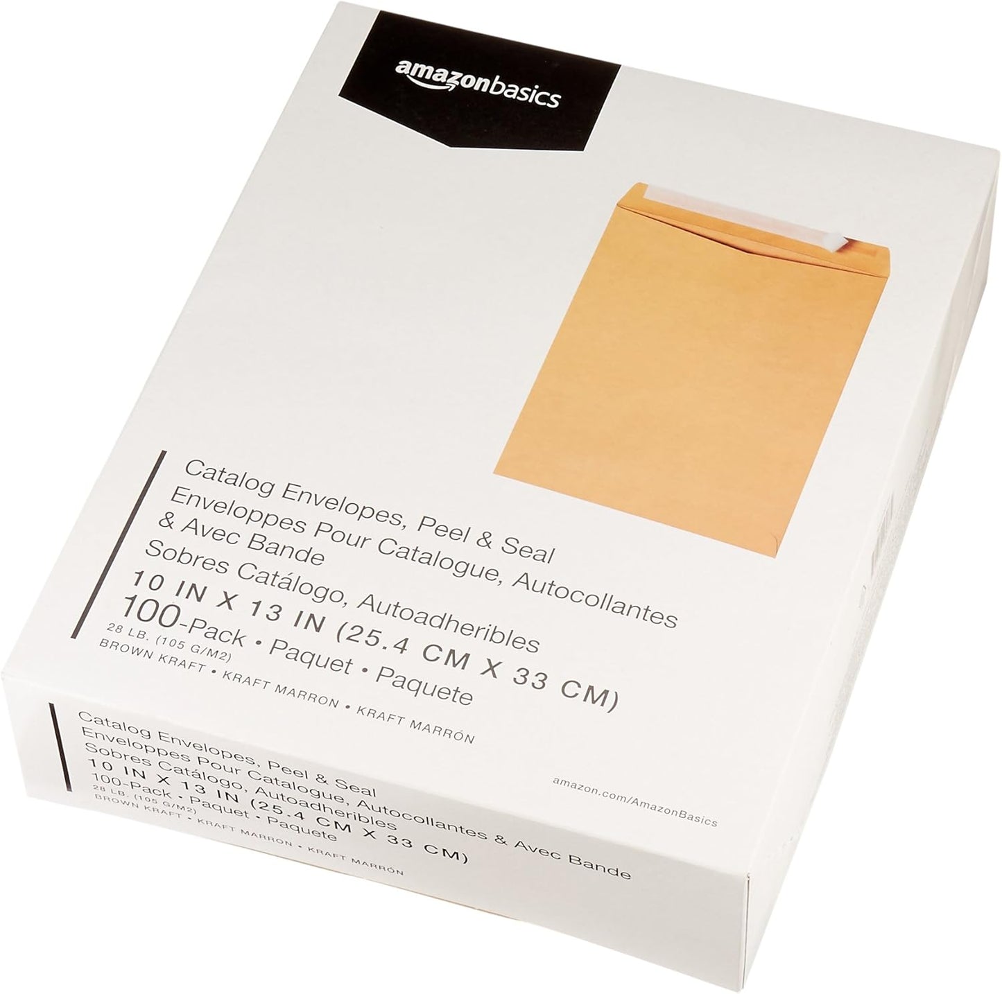 Amazon Basics Catalog Mailing Envelopes, Peel and Seal, 10 x 13 Inch, White, 100-Pack