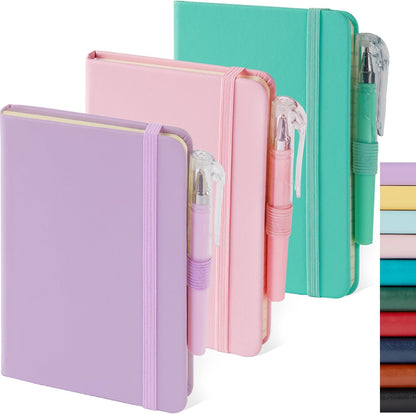 NIRMIRO Small Notebook Journals, 3 Pack Mini Pocket Note pads for Men & Women Writing, A6 Small Leather Notepad 3.7" x 5.7" with Pen, Black, Red, Green