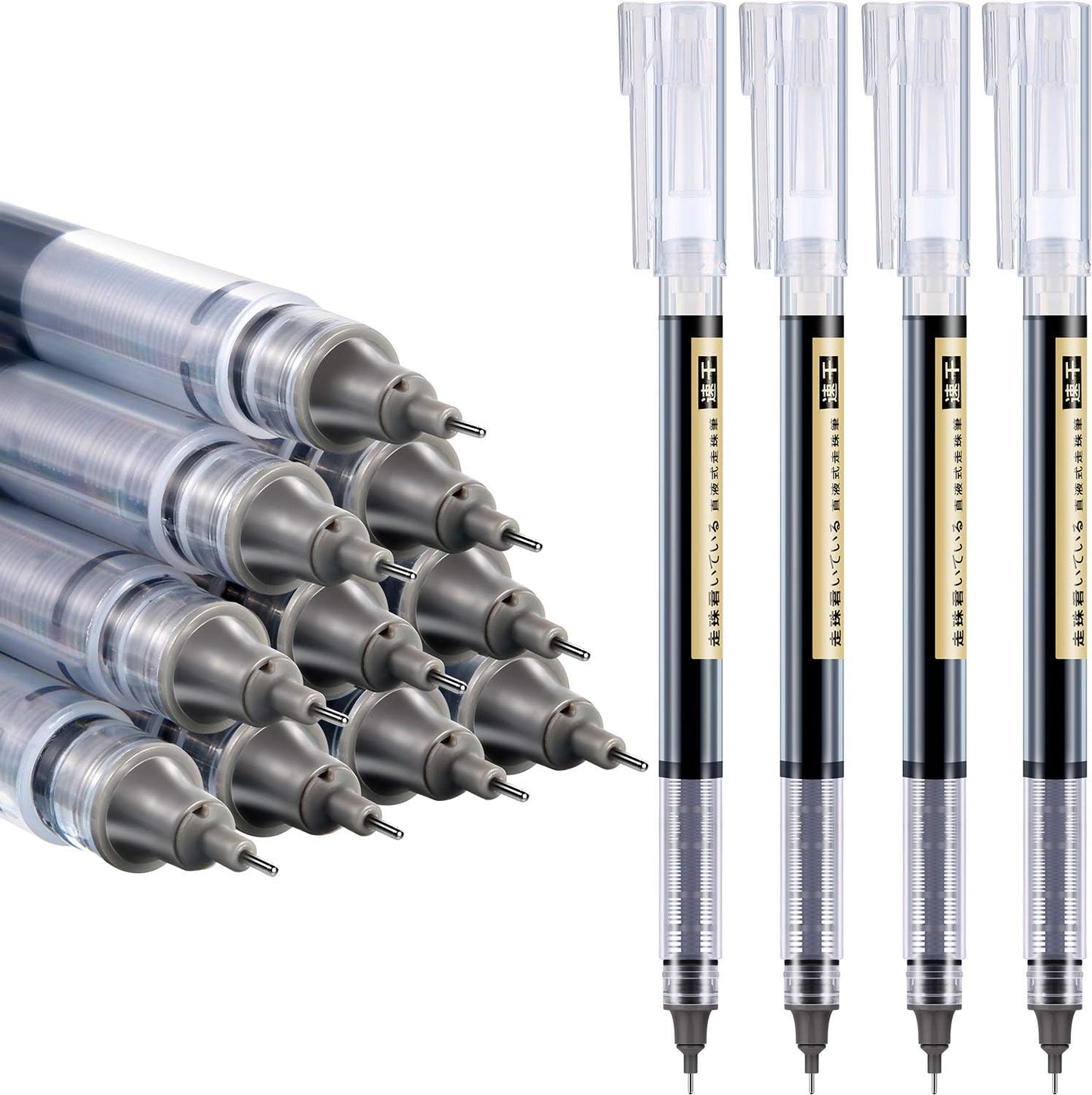 Frienda 12 Pieces Rolling Ball Pens 0.5 mm Japanese Quick Drying Fine Point Pens Liquid Ink Smooth Writing for Office Student Back to School Supplies(Multicolor)