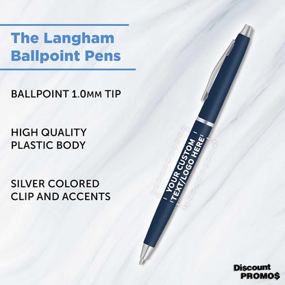 Personalized Langham Ballpoint Pens, Set of 10/50/100 by DISCOUNT PROMOS - Black Ink, Great for Office, Business, Tradeshows - Black