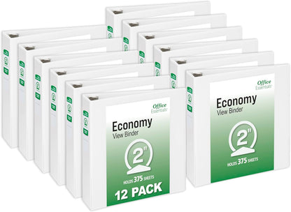 Office Essentials Economy View 3 Ring Binders, 0.5" Round Rings, 0.7" Spine, 100-Sheet Capacity, White Binders (12-Pack of 03422)