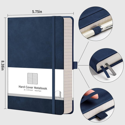 AHGXG 8.5''×11'' Notebook College Ruled - Large A4 Notebook Lined Journal - 320 Pages Thick Journal for Writing, 100gsm Thick Paper, Leather Softcover, for Work School - Black