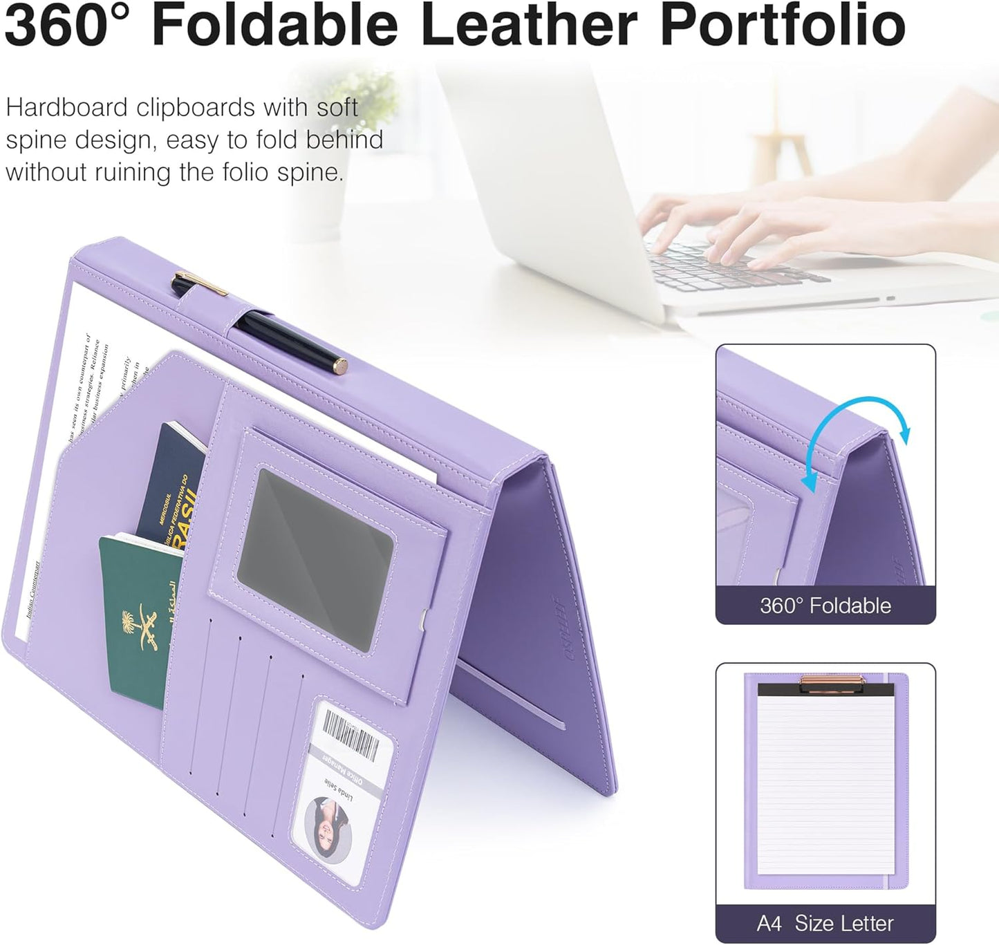 Clipboard Folio Folder Portfolio with Notepad-Pocket Business Card Holder Brown Faux PU Leather Portfolio