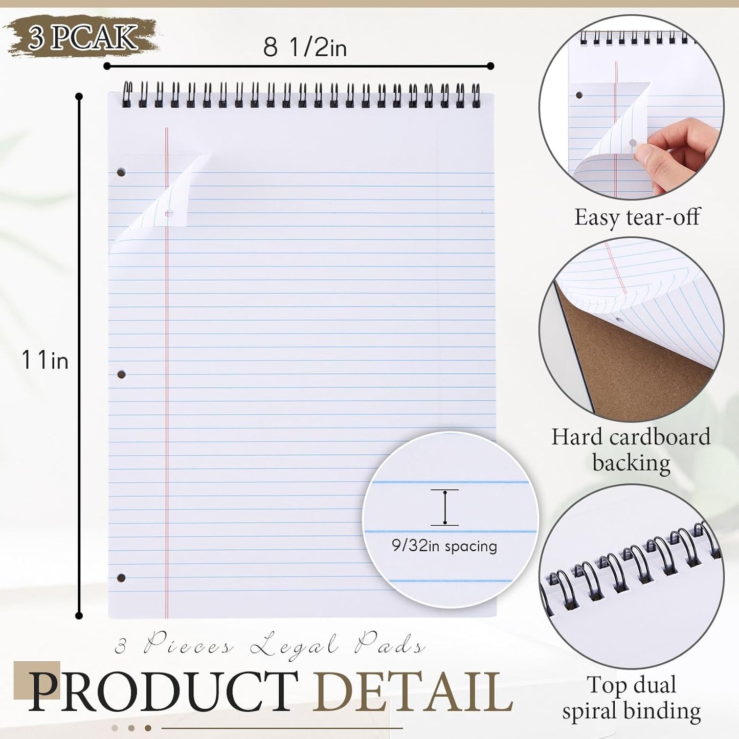 MotiMind 10 Pack 8.5" x 11" Top Spiral Notebook with 3 Hole Punched Morandi Colors Legal Pads College Ruled Notepad 50 Sheets Hard Cardboard Paper Wirebound Notepad for Office School Business