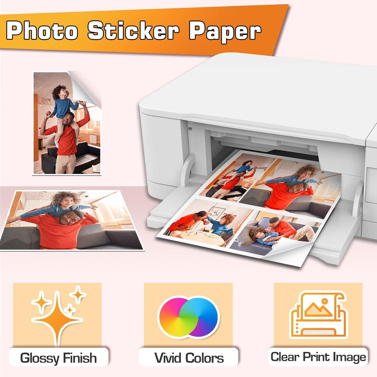 Koala Printable Glossy Sticker Paper for Inkjet Printer, White, 8.5x11 Inch Self-Adhesive Photo Sticker Printer Paper, (120 Sheets)