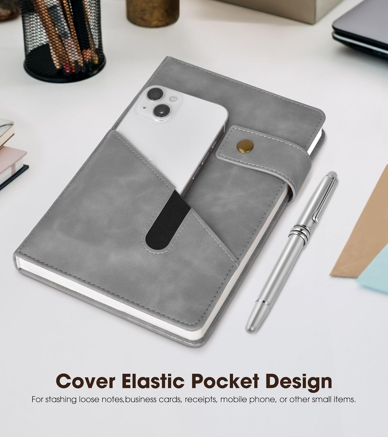 Lined Journal Notebook with Pen, A5 Personalized Hardcover Leather Journal for Men Women, 200 Pages 100 GSM Thick Paper College Ruled Notebooks for Work Travel School Writing Diary 5.9" X 8.4" Black
