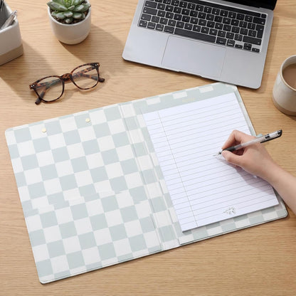 Affrolling Checkered Clipboard Padfolio with Refillable Lined Notepad and Interior Storage Pocket, Portfolio Folder Organizer Legal Pad Holder for Work Business Office(Brown)