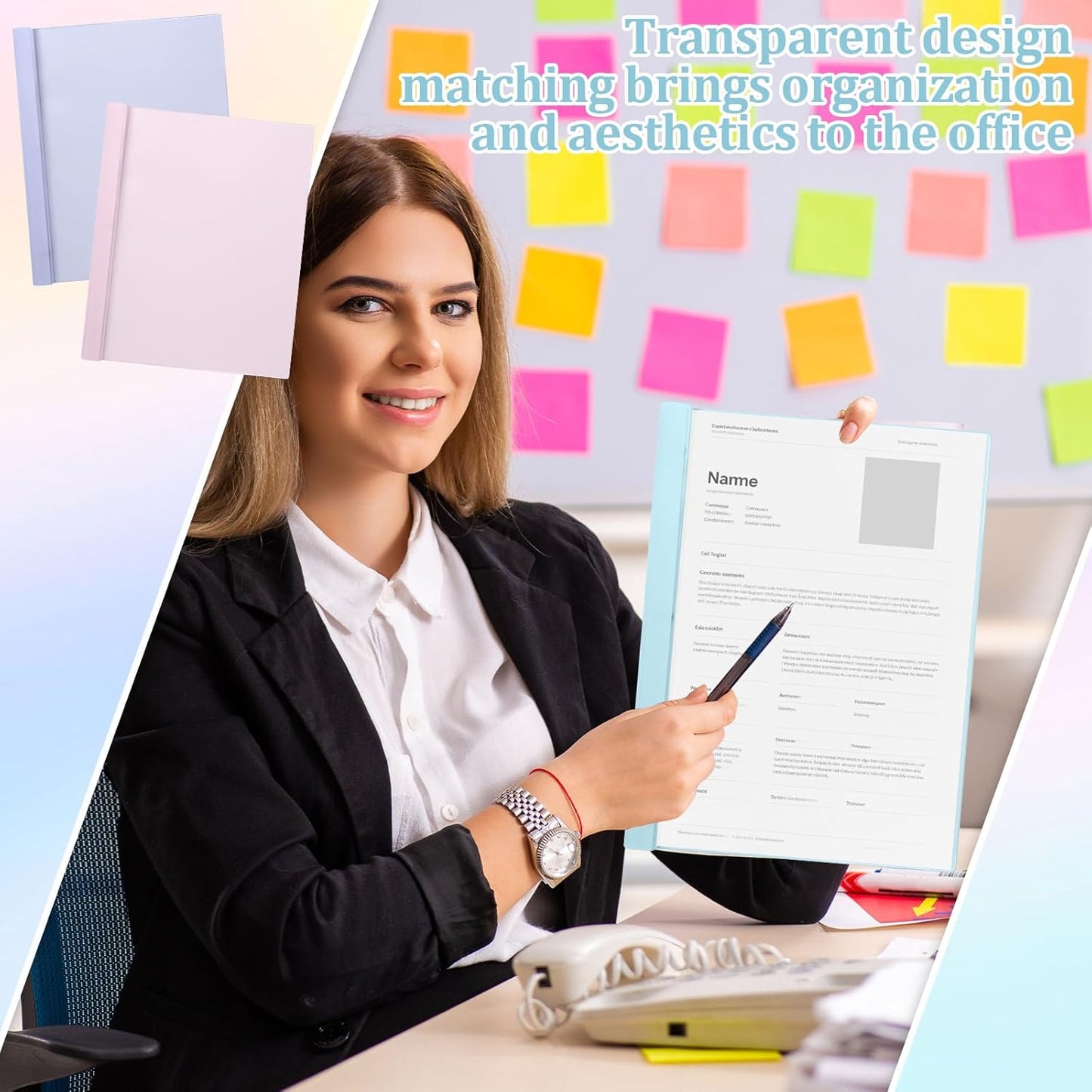 6 PCS Pastel Plastic Report Covers with 3 Prongs Clear Front Presentation Folders 3 Prong Folders for Resume Portfolio Document Report Letter Proposal School Classroom Office Supplies (Pastel)