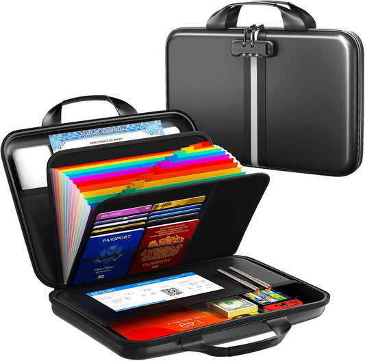 Fireproof Document Organizer with Lock, Hard-Shell Fireproof File Box with 13-Pocket Accordion Folder for Laptop & Important Documents, Lightweight Safe Storage for Home, Office & Travel (Small Size)