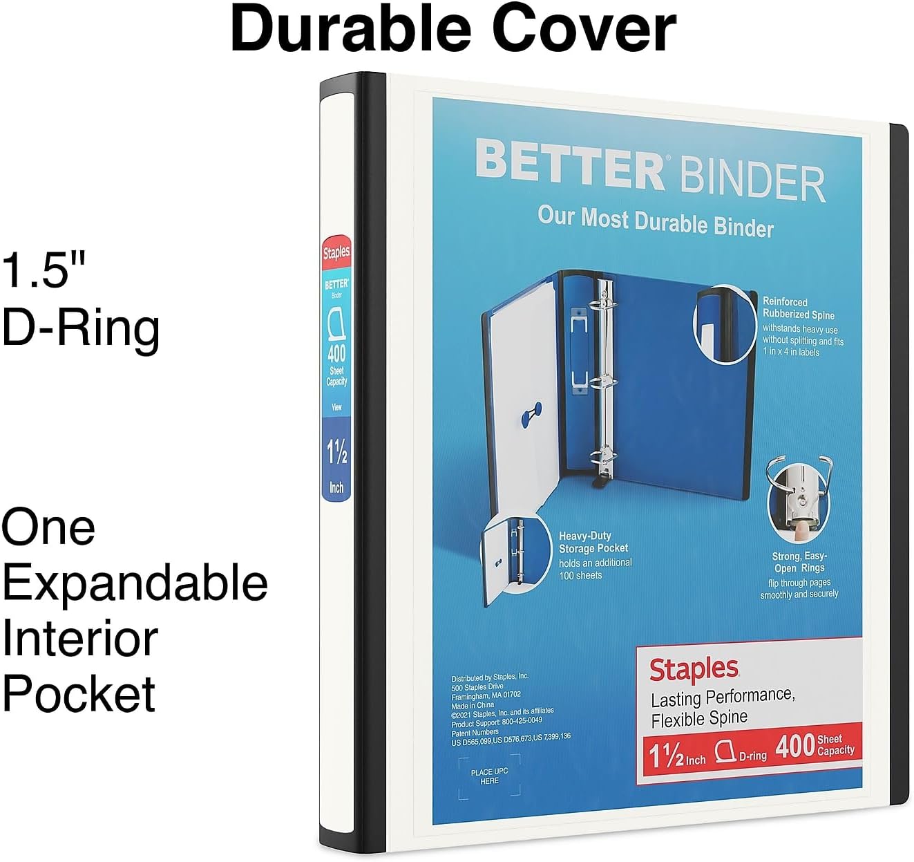 Staples Better Binder 2-Inch D-Ring View Binder, Reinforced Spine, Holds Up to 540 Sheets, Teal, for Office & School