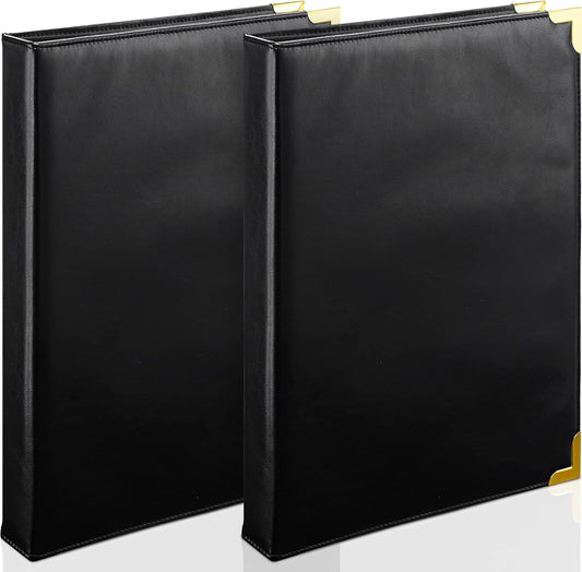 Marspark 2 Pcs 3 Ring Binder Professional Leather Binder Organizer Vintage Hardback Letter Size 8.5 x 11 Documents Round Rings Holds 200 Sheets with 2 Inner Pockets(1 Inch,Brown, Black)