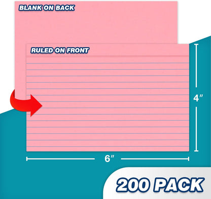 Chell Extra Heavyweight Index Cards 3x5 Inch, No Bleed-Through, 100 Count, Ruled Front and Blank Back, 80 lb. Cover Weight, Pastel Colors