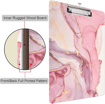 Fashion Clipboard, A4 Letter Size Wooden Decorative Clipboards for Teacher, Nurse, Doctor,Student and Kids, Cute Design for Standard Size 12.2" x 8.9" (C-Pink Purple Marble)