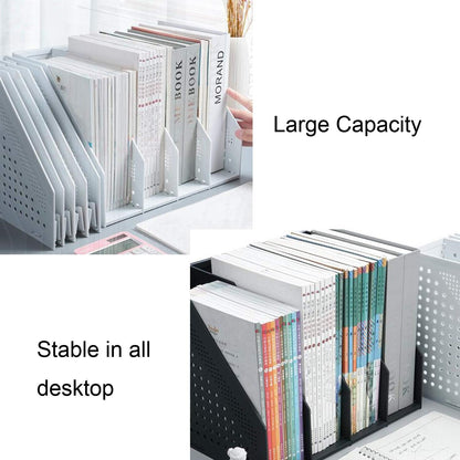 Lemical Magazine Holder 4 Vertical Compartments Collapsible Magazine File Holder Space Saving Rack Home Kitchen Desk Organizer No Need Assemble (Black)