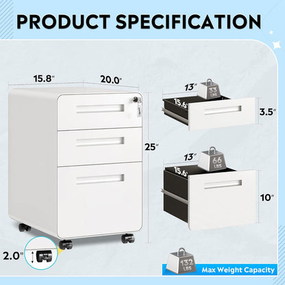 DEVAISE 3 Drawer Mobile File Cabinet Under Desk Office, Fully Assembled Except Casters, Letter/Legal Size, Black