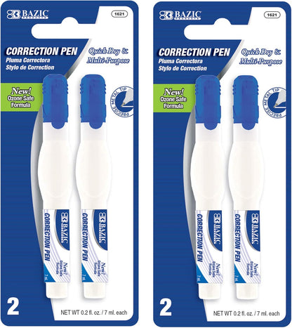 BAZIC Products Correction Pen, Metal Tip, 2 Count