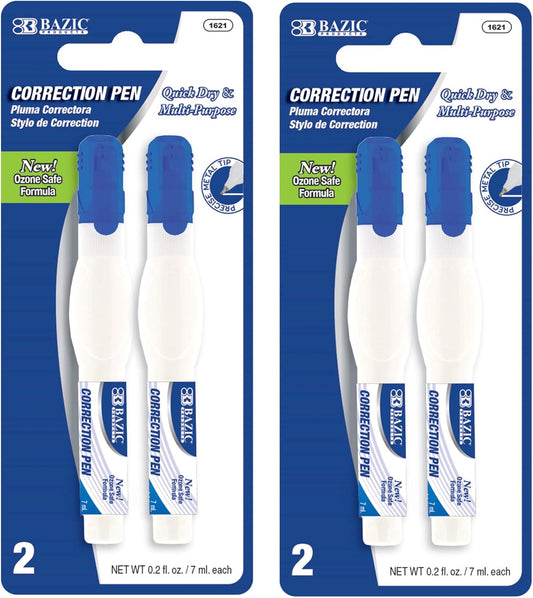 BAZIC Products Correction Pen, Metal Tip, 2 Count