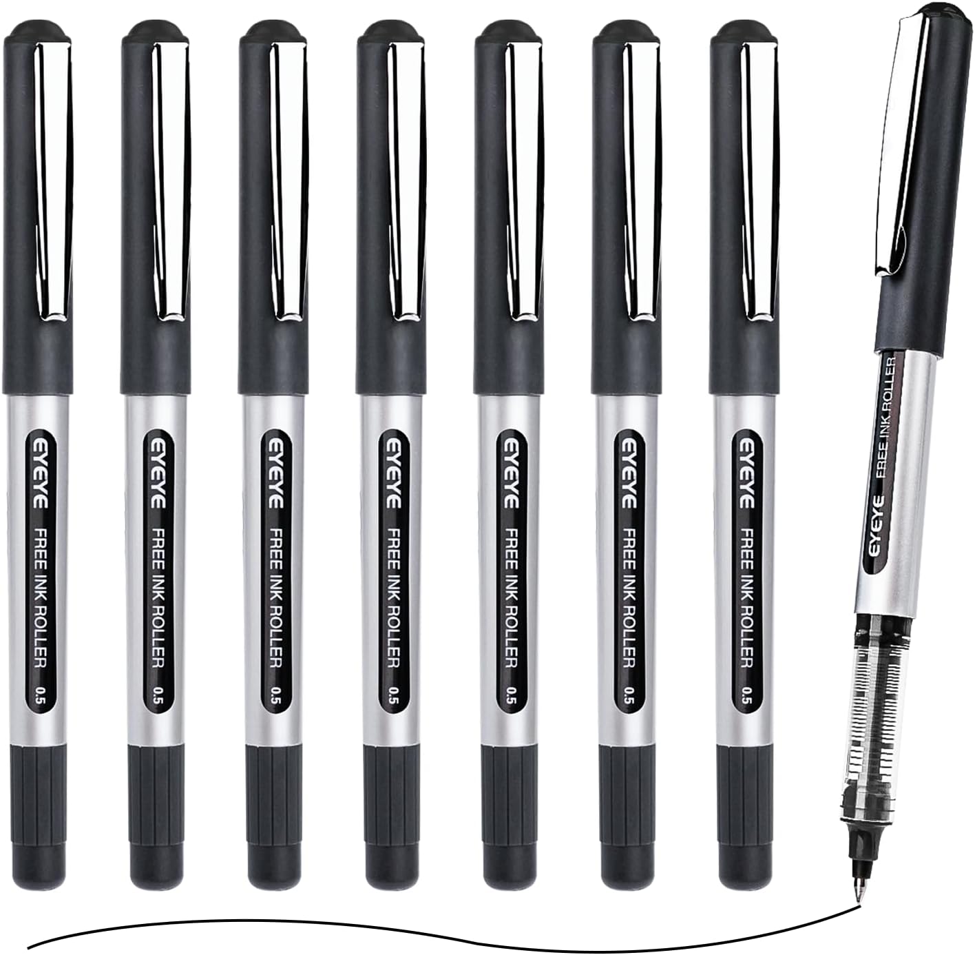 EYEYE 25 Pack 0.5mm Blue Rollerball Pens Extra Fine Point Quick Dry, Liquid Ink Pens Fine Point Smooth Writing Pen for Journaling, Note Taking, Office, School Supplies