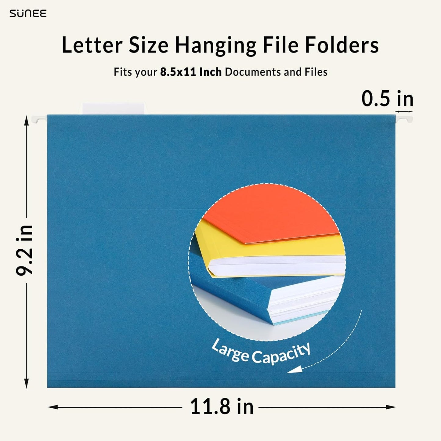 SUNEE Hanging File Folders, 25 Pack Letter Size Hanging File Folders with 1/5-Cut Tabs, Ideal for Home and Office Organization and Papers Classification,Yellow