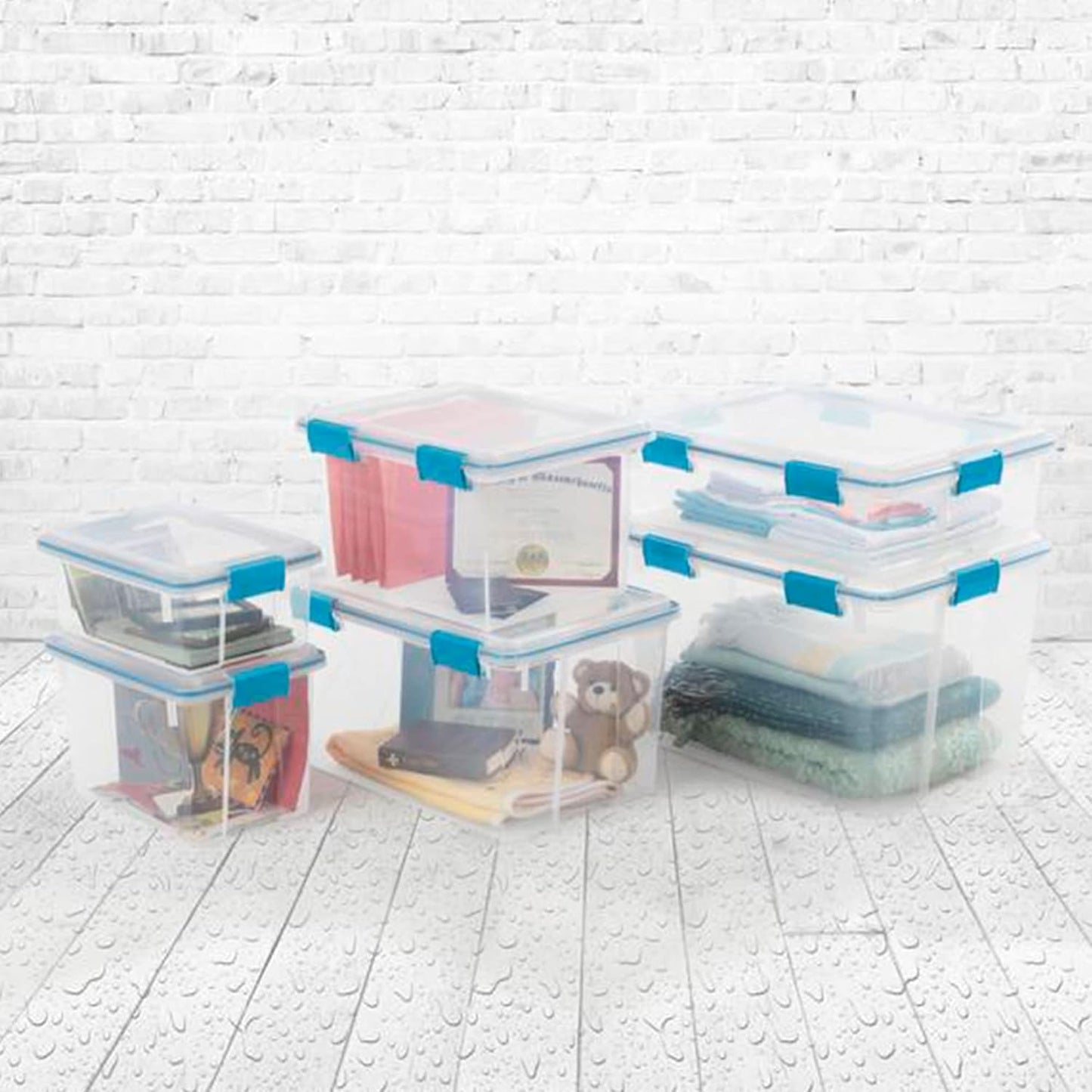 Sterilite 4-Pack Gasket Box, Weather-Resistant Storage Bins with Latching Lids, 32 Quart - Heavy-Duty Organizing Containers for Closet, Bathroom, and Office