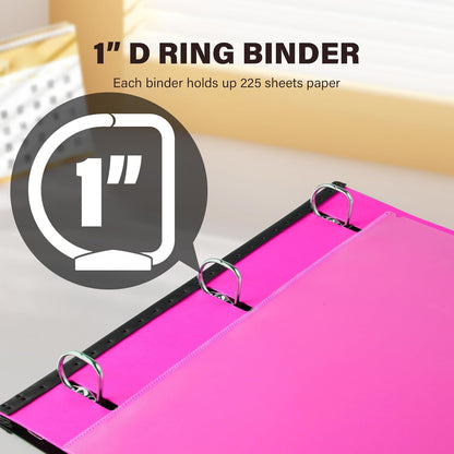Telescoping 3 Ring Binder-4PCS, Flexible Binder with Elastic Rubble Spine+3 Round Rings, Flat Writing Binder, 4 Bright Colors