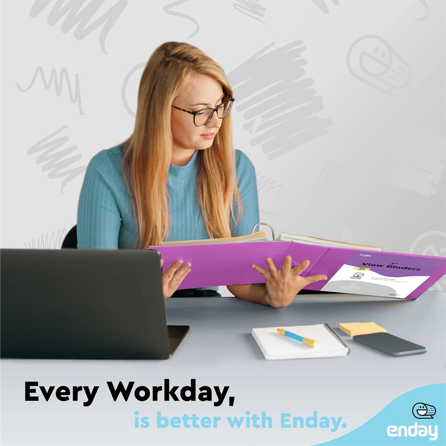 3 Inch Binder 3 Ring Binders Green, Slant D-Ring 3” Clear View Cover with 2 Inside Pockets, Heavy Duty Colored School Supplies Office and Home Binders – By Enday