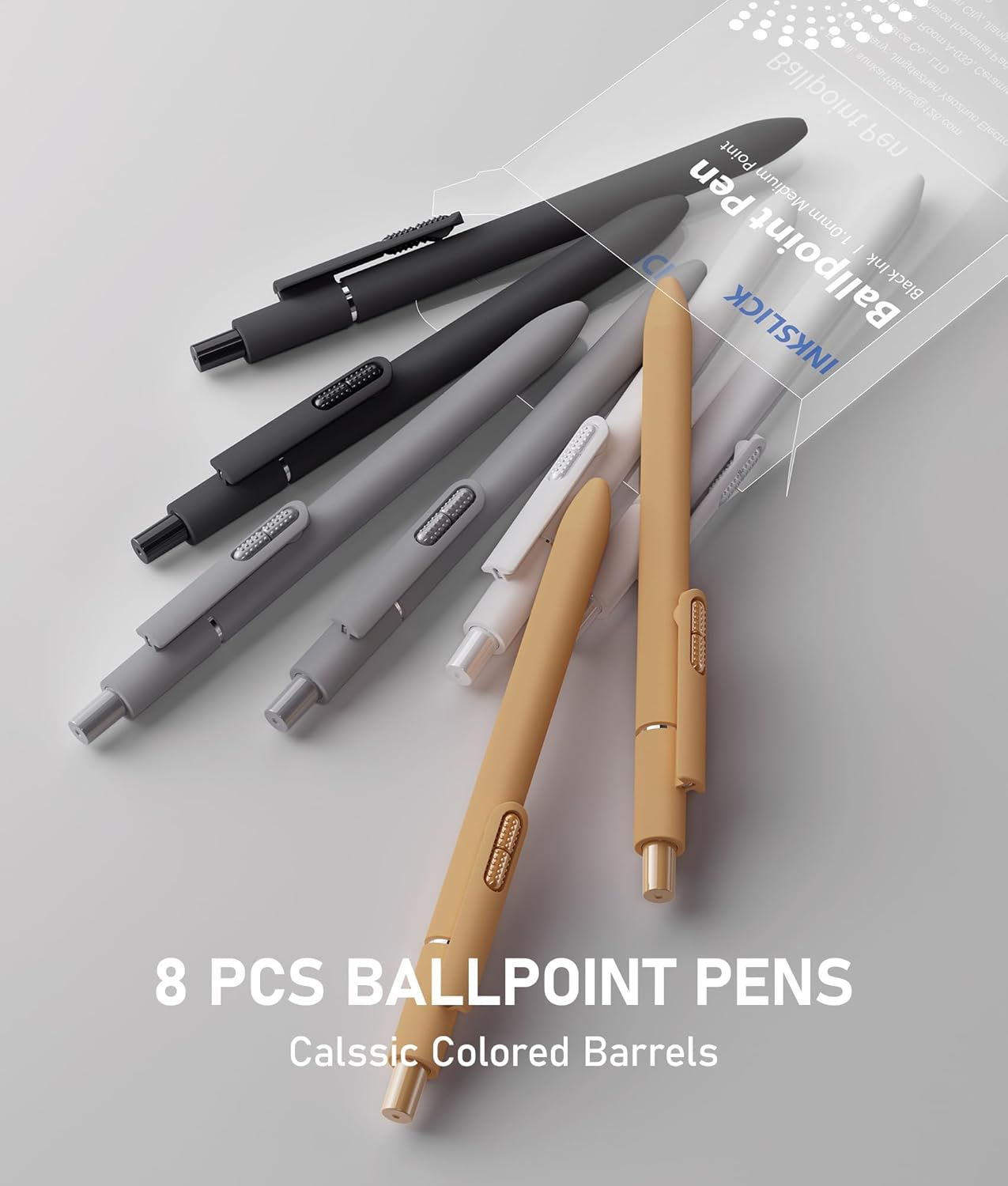 8 Pcs Black Ballpoint Pens - 1.0mm Medium Point Smooth Writing Black Ink Ball Point Pens | High-end Long Lasting Retractable Pen for School, Home, Office (Vintage-8pcs)
