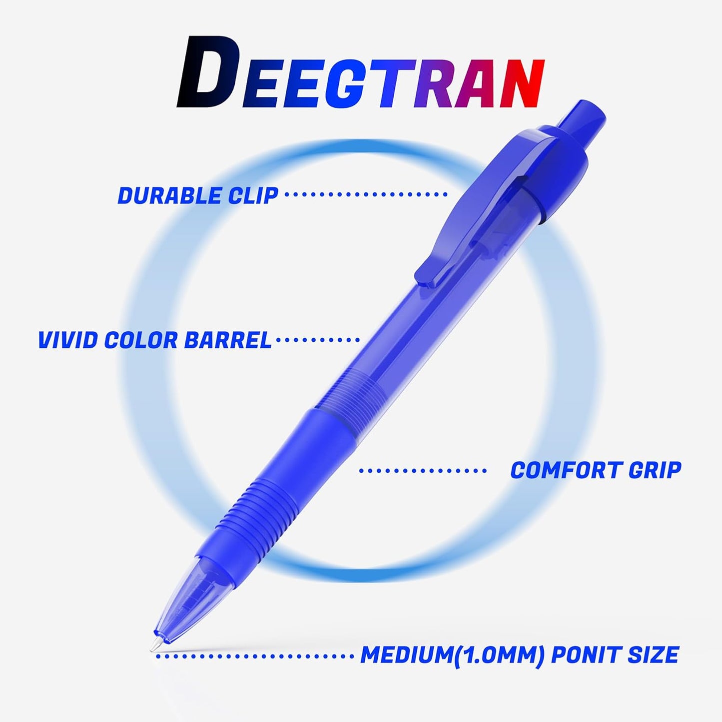 deegtran Pens Bulk, 30 Pack No Bleed Black Ink Click Pens with Soft Grip, Wholesale Retractable Ballpoint Pens for Office School, Medium Point Smooth 1.0MM