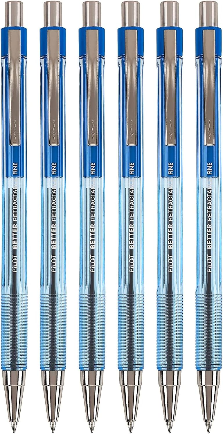 PILOT The Better Ball Point Pen Refillable & Retractable Ballpoint Pens, Fine Point, Blue Ink, 6 PACK