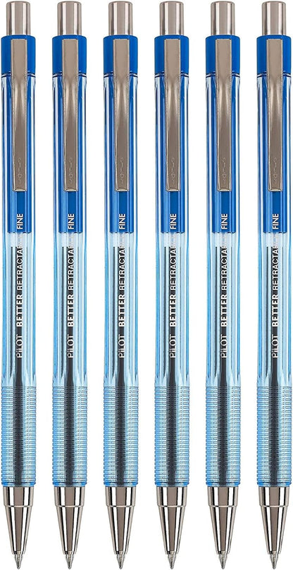 PILOT The Better Ball Point Pen Refillable & Retractable Ballpoint Pens, Fine Point, Blue Ink, 6 PACK