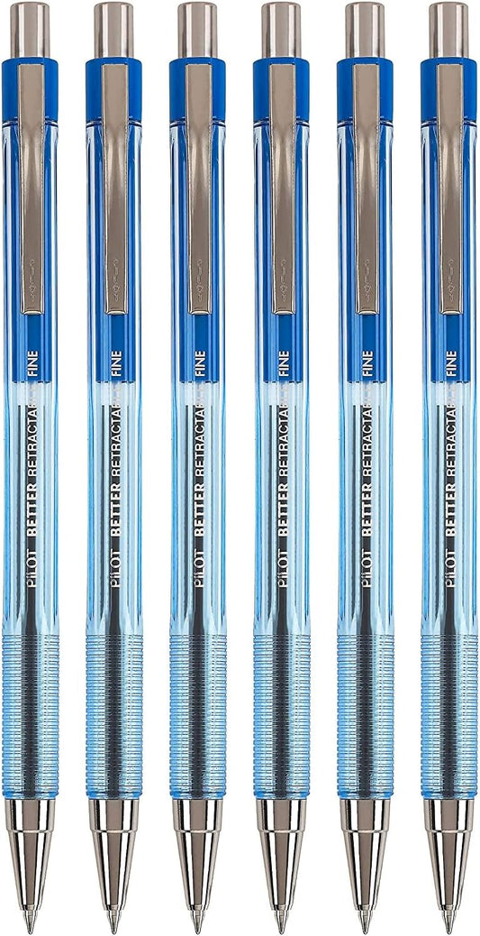 PILOT The Better Ball Point Pen Refillable & Retractable Ballpoint Pens, Fine Point, Blue Ink, 6 PACK