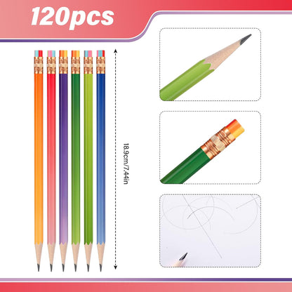 TecUnite 120 Pcs #2 HB Pencils with Eraser No 2 Unsharpened Wooden Hexagonal Pencils for Adults Gifts for School Exam art Learning Office Sketching(Rainbow Colors)