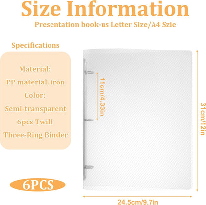 6 Pack Plastic 3 Ring Binder, Flexible Round Ring Presentation Binders, Refillable Binder, 3 Rings Binders with Clear Cover(O-Ring,1 Inch), Can Hold 120 Sheets of A4 Paper