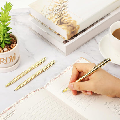 Zonon 240 Pcs Gold Metal Slim Ballpoint Pens Bulk Retractable Metallic Black Ink 1 mm Medium Point Smooth Writing Pens for Wedding Business Office Supplies Students Teachers Men Women Present