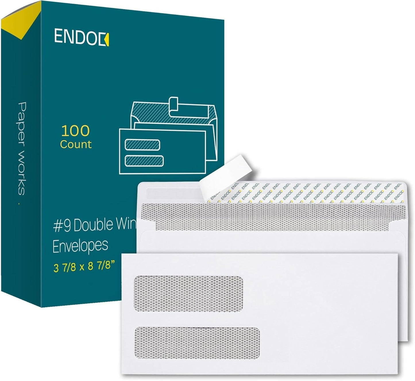 EnDoc 500#9 Double Window Envelopes Self Seal, 3 7/8 x 8 7/8" Security Tinted Envelopes for Invoices & Statements, Business Mailing Envelopes with Windows, Bright White 24lb Paper no. 9