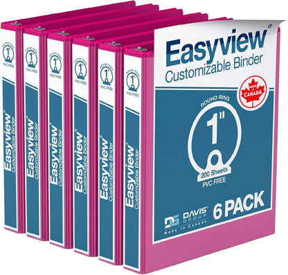 Easyview Premium 3-Ring Binders with Clear-View Covers and Round Rings, Binders for School or Office, 1 Inch, Pack of 6, Navy Blue