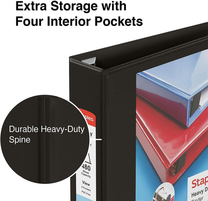 Staples Heavy-Duty 2-Inch D-Ring View Binder, Reinforced Spine, Holds Up to 450 Sheets, Gray, for Office & School