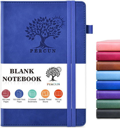 PERCUN Graph Paper Notebook, 160 Pages Grid Journal for women & men, A5 Hardcover Leather Graphing Notebook for School, Work, Travel, Note Taking 5.9”x8.5” (Black)