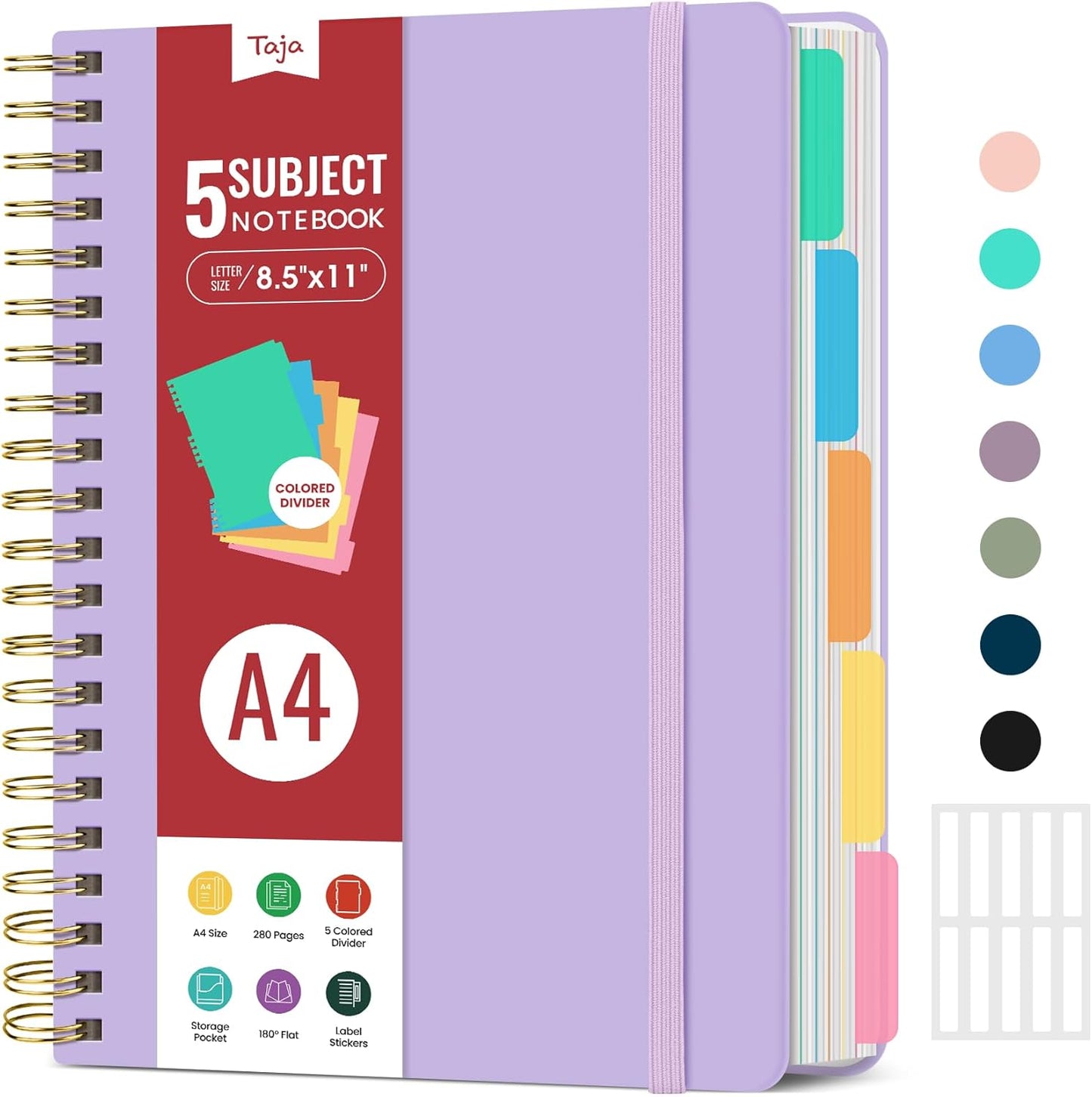 Hardcover Spiral Journal Notebooks for Work With Removable Dividers & Tabs, 8.5"x11" 5 Subject Notebook for Note Taking & Organizer, A4 College Ruled Lined Journal for Women & Writing, Aquamarine, 280 Pages
