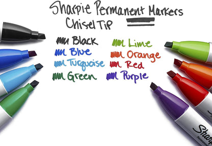 Sharpie Permanent Markers, Large, Chisel Tip, Black, 4 Count - Marks on Paper, Plastic, Metal, and More