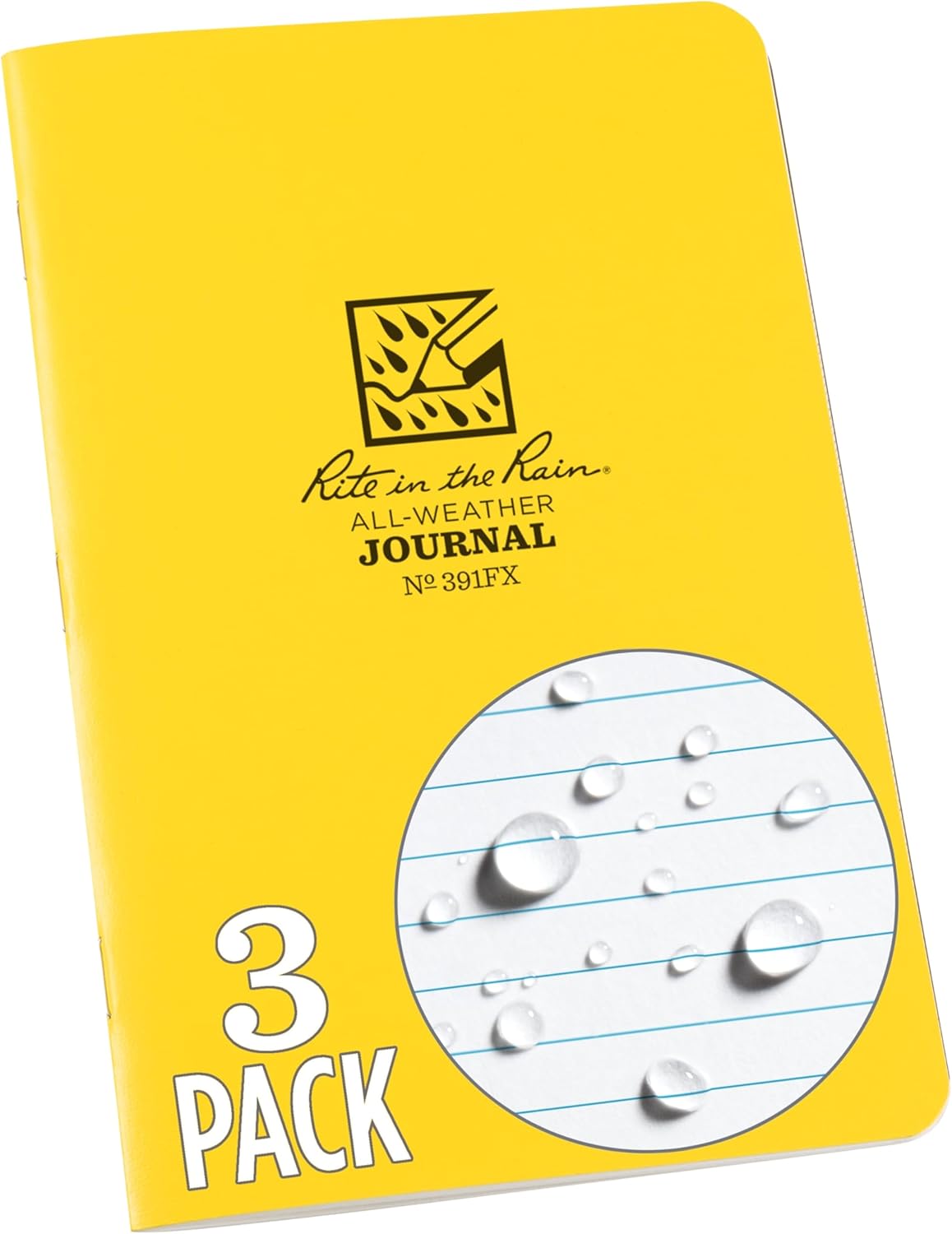 Rite In The Rain Weatherproof Stapled Notebook, 4.625" x 7", Orange Cover, Universal Pattern, 3 Pack (No. OR71FX)