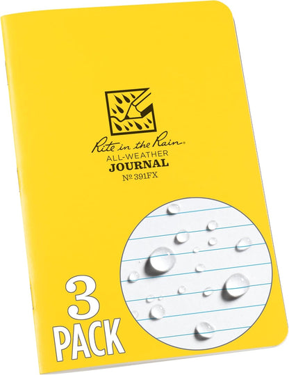 Rite In The Rain Weatherproof Stapled Notebook, 4.625" x 7", Orange Cover, Universal Pattern, 3 Pack (No. OR71FX)