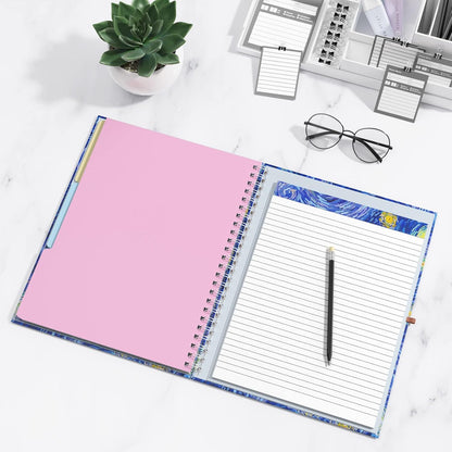 Rimilak Spiral Clipboards Folio with Refillable Lined Notepad, 14.5 x 9.8 In, Hardcover Cover with 5 Interior Pockets, Elastic Band and Pen Loop Series. Cute Stylish Clipfolio, Daisy Flower